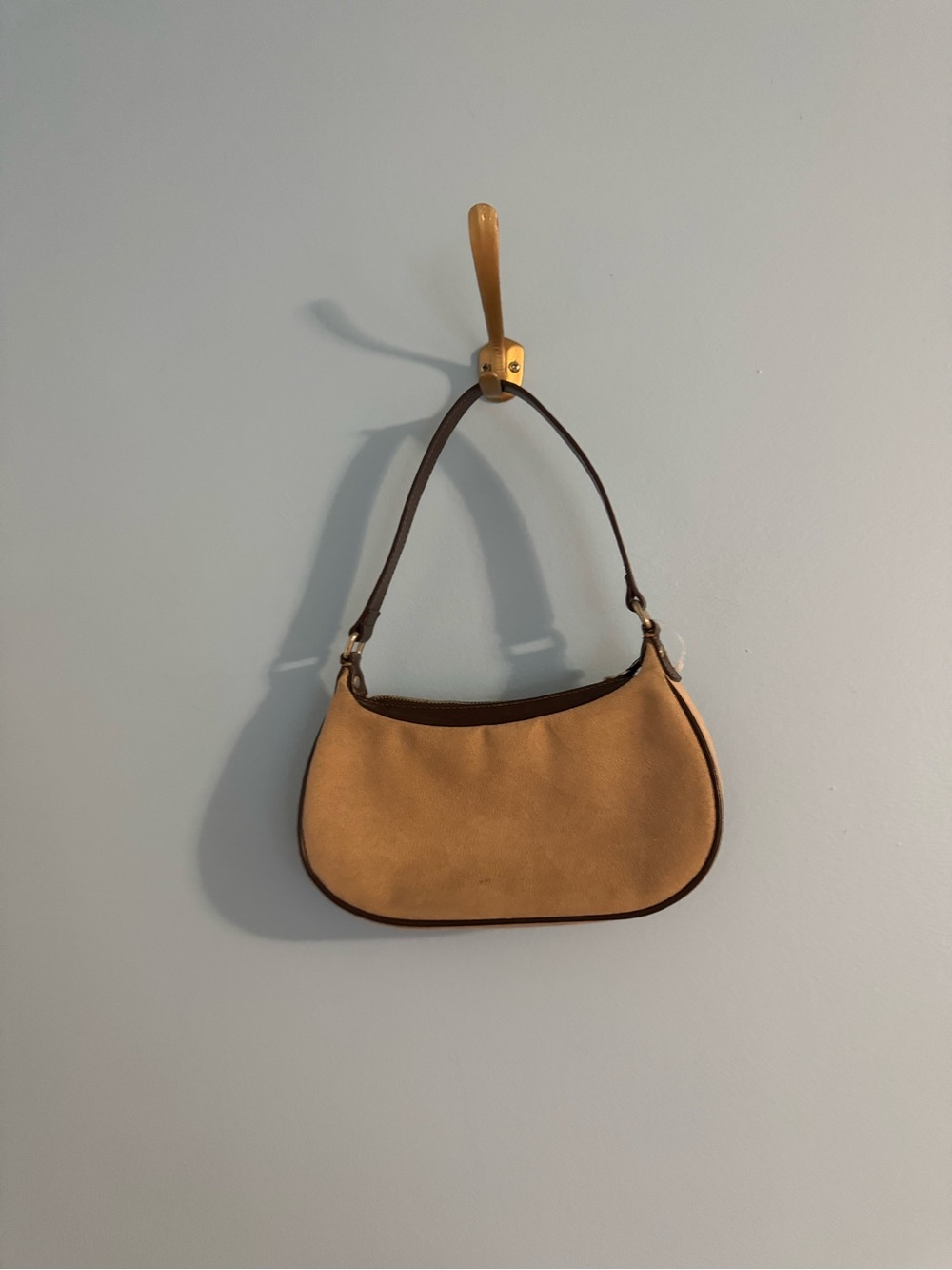 vintage suede-like mini shoulder bag tan with brown detail